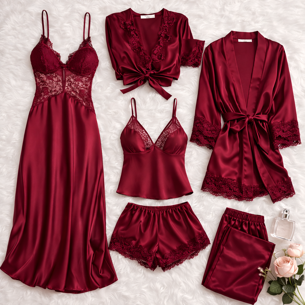 Ensemble Pyjama Femme 6 Pièces 💖 Élégance et Confort Absolu🌙